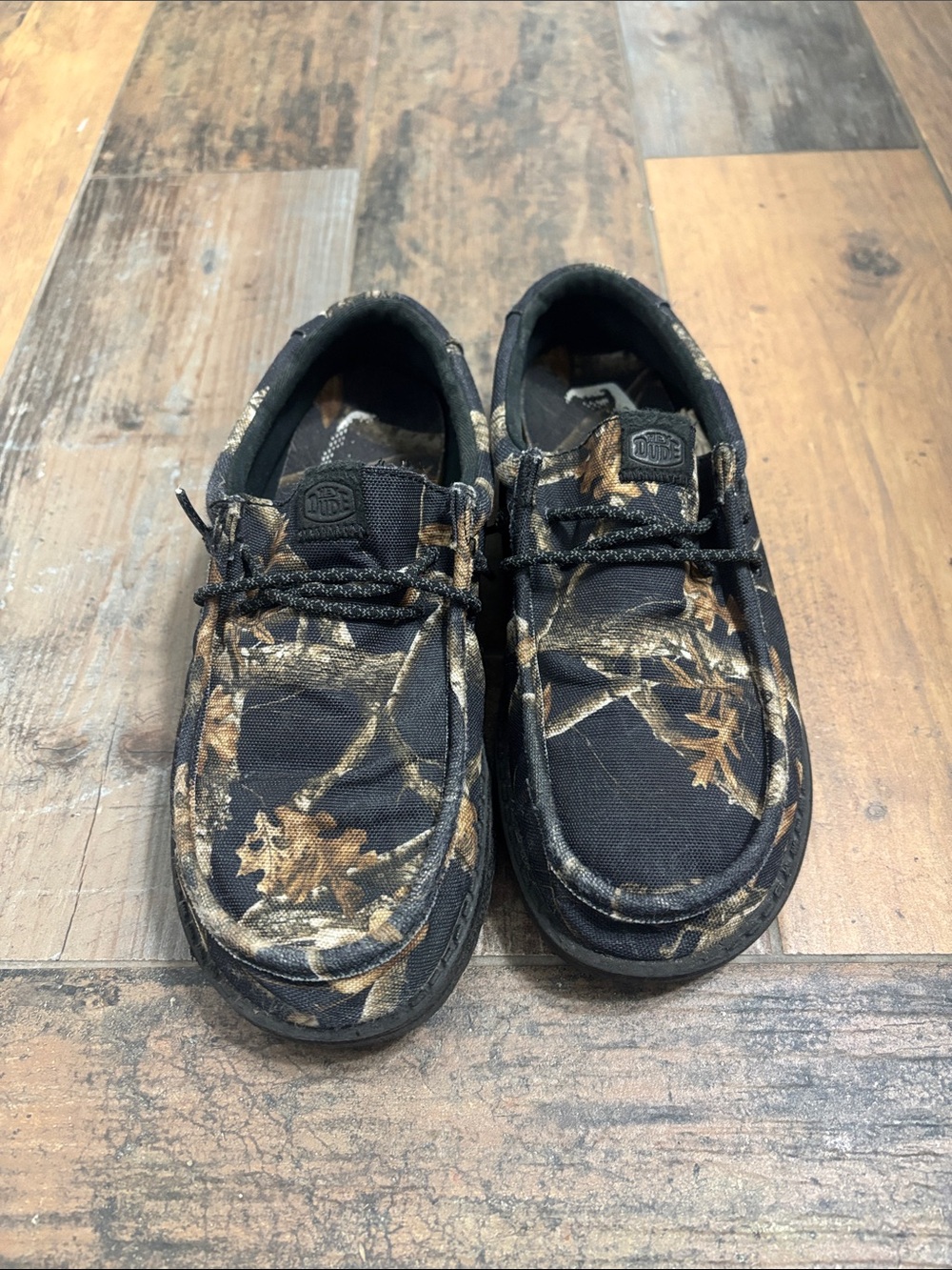 Kids Canvas Moccasin Shoes in Black and Brown Camouflage - Brand Unspecified